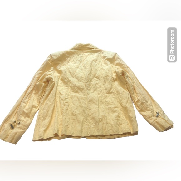 Chico’s Yellow Cotton/Linen Blend Jacket Nautical Style Drawstring Cuffs - Picture 2 of 10